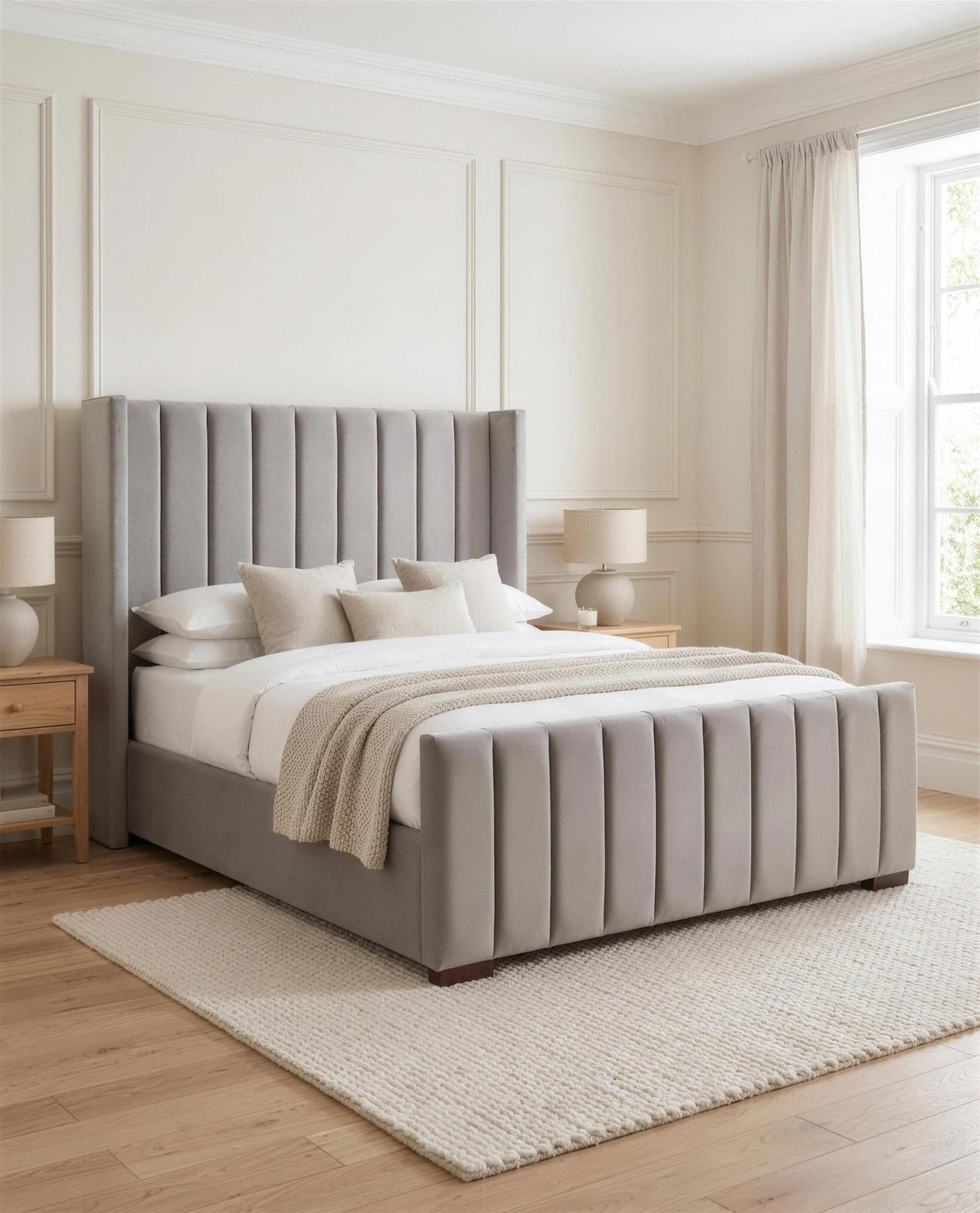 Arizona Luxury Bed, three-quarter view in a bright bedroom – Custom Luxury Bed | Custom Bed Co