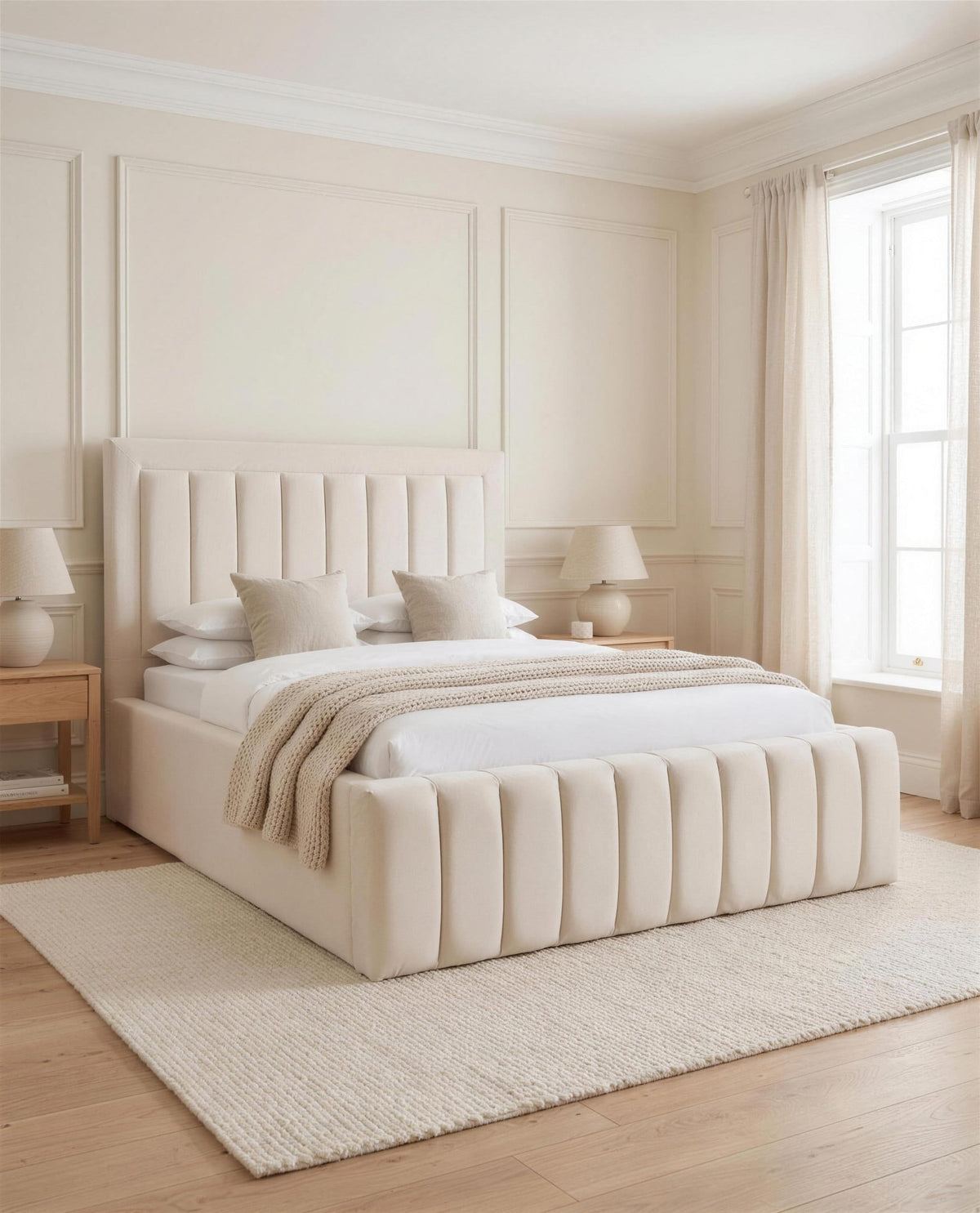 Cloud Comforter Luxury Bed, three-quarter view in a bright bedroom – Custom Luxury Bed | Custom Bed Co