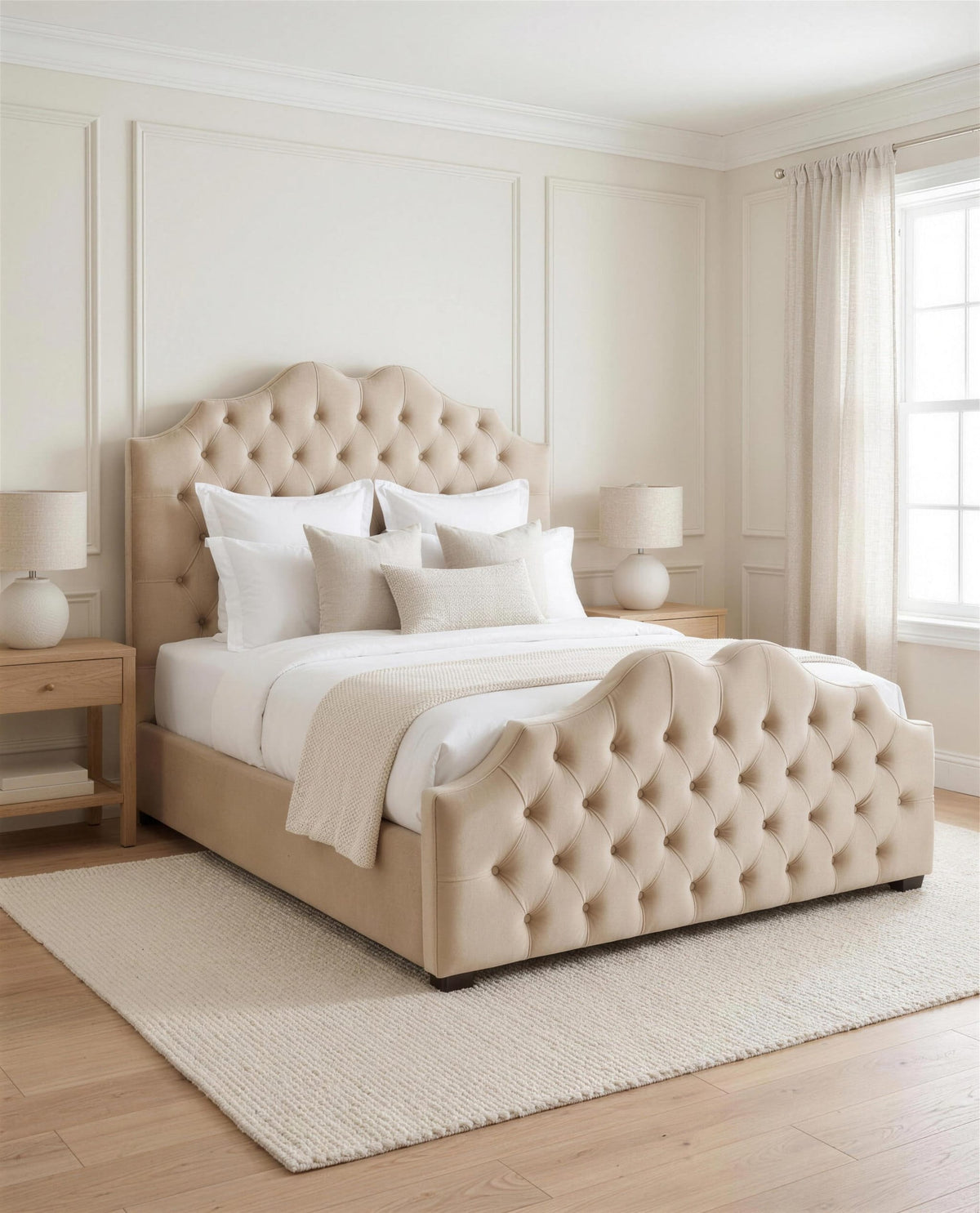 Majestic Luxury Bed, three-quarter view in a bright bedroom – Custom Luxury Bed | Custom Bed Co