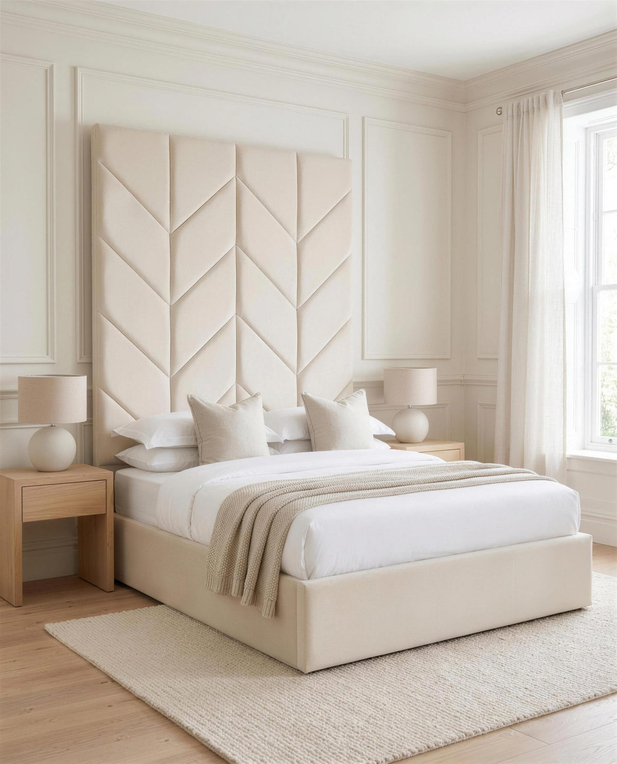 Signature Luxury Bed, three-quarter view in a bright bedroom – Custom Luxury Bed | Custom Bed Co