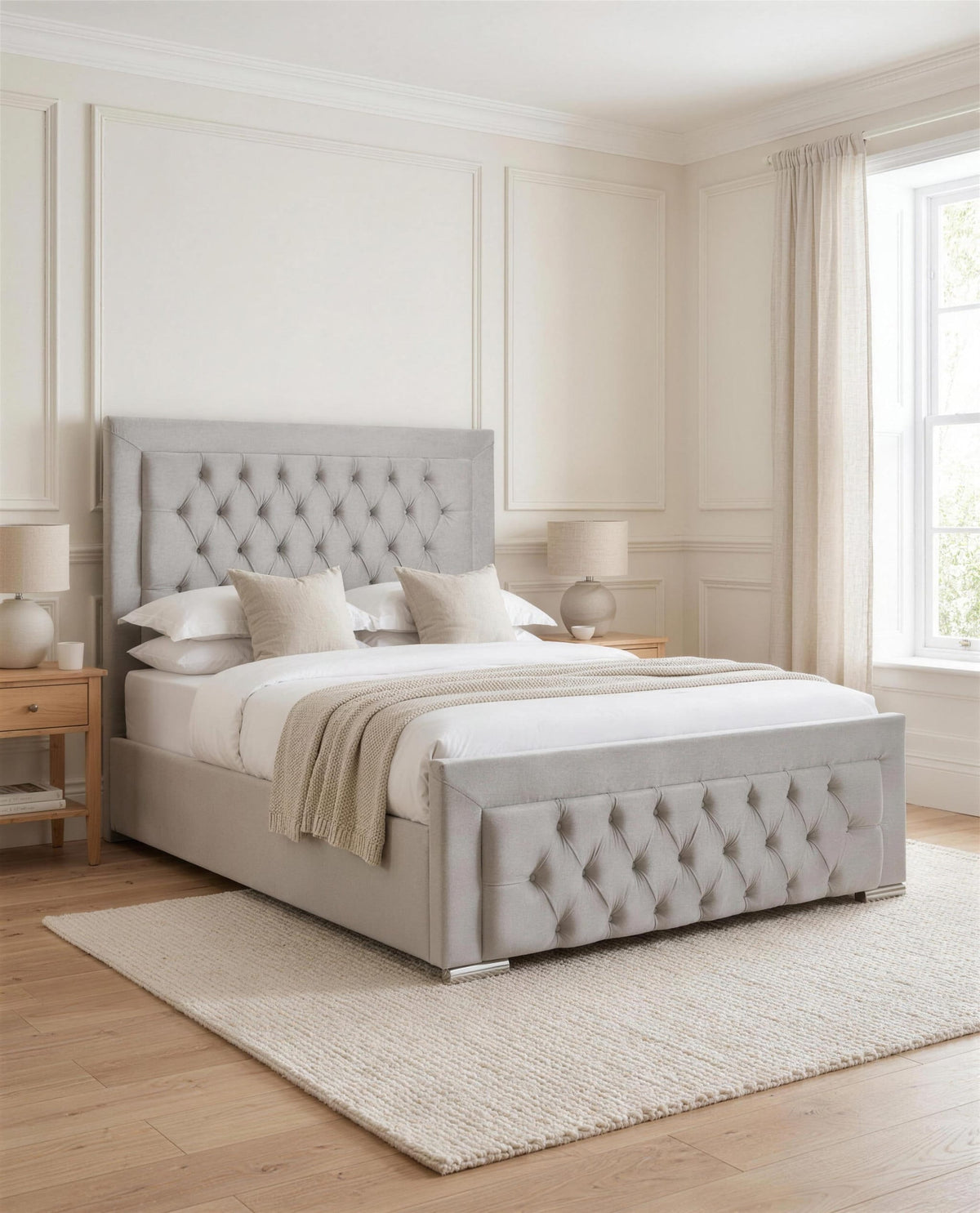 Sleepy Meadows Luxury Bed, three-quarter view in a bright bedroom – Custom Luxury Bed | Custom Bed Co