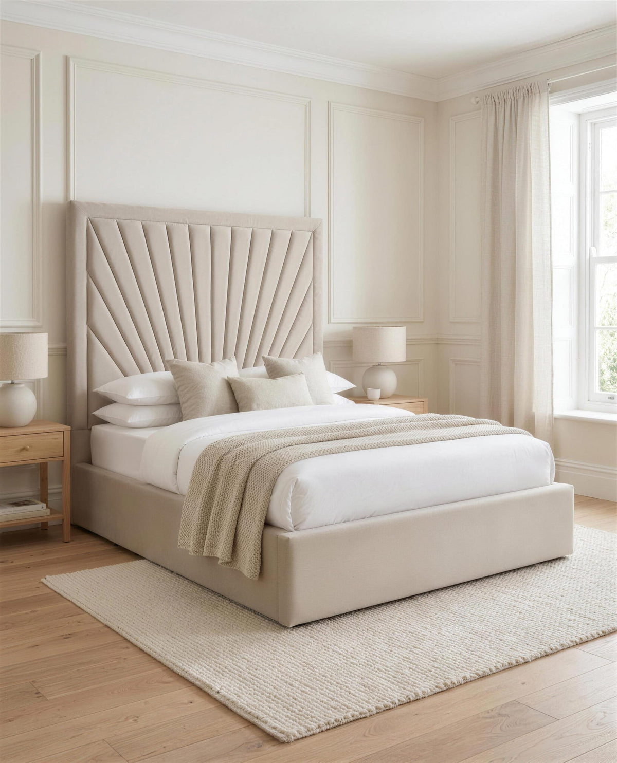 Wentworth Luxury Bed, three-quarter view in a bright bedroom – Custom Luxury Bed | Custom Bed Co
