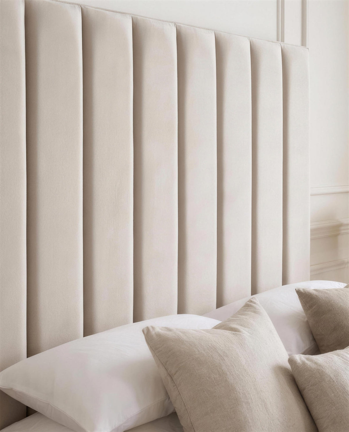 Zana Luxury Paneled Bed, close-up of the upholstery detail