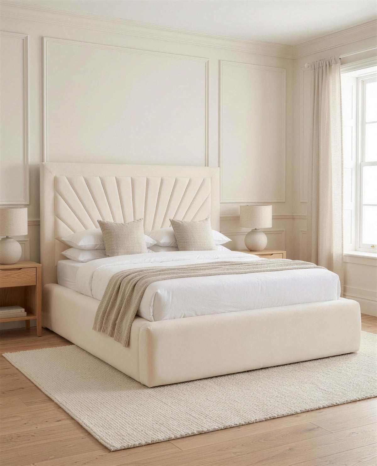 Zen Den Luxury Bed, three-quarter view in a bright bedroom – Custom Luxury Bed | Custom Bed Co