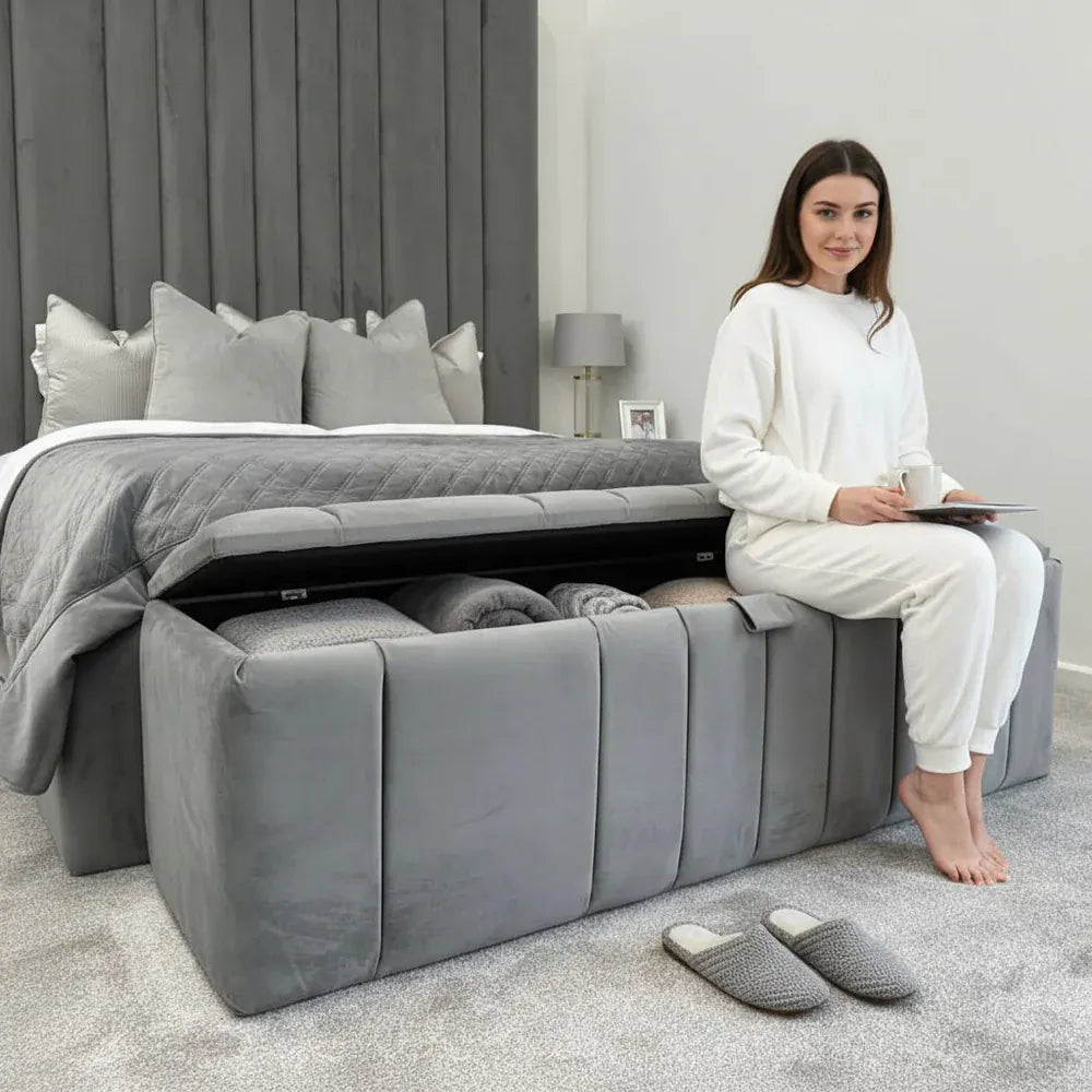 Bellagio Storage Ottoman – detail view | Custom Bed Co