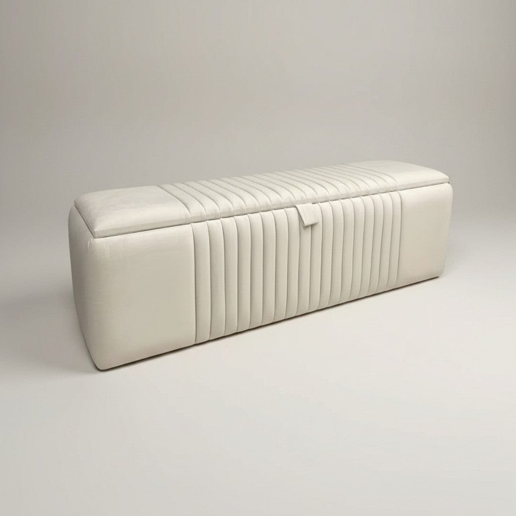 Millhouse ivory fluted storage ottoman – Custom Luxury Bed | Custom Bed Co