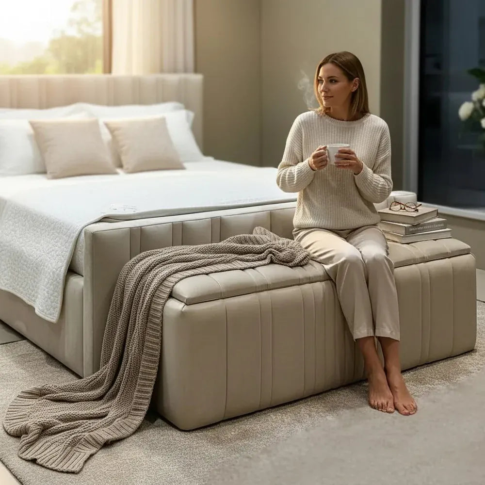 Zen Storage Ottoman – detail view | Custom Bed Co