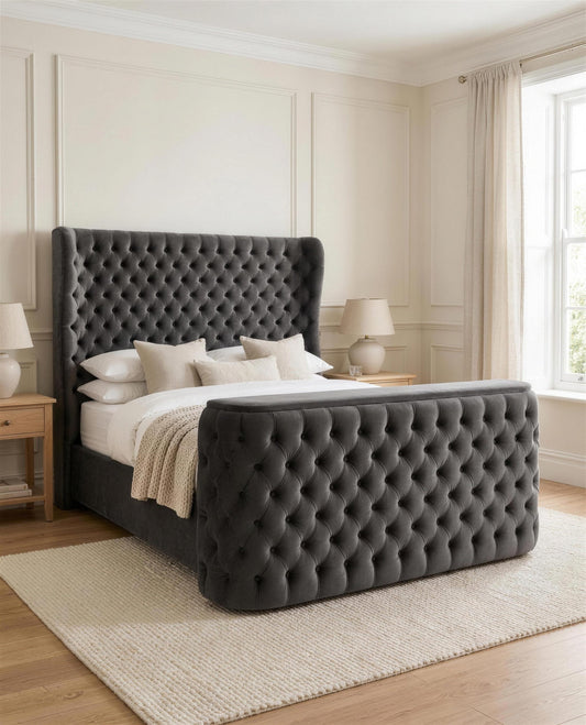 Aiyla TV Bed, three-quarter view in a bright bedroom
