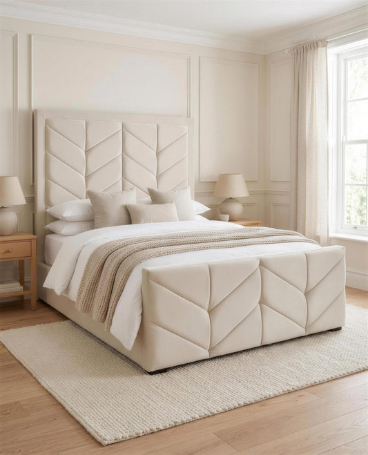 Ashton Luxury Bed, three-quarter view in a bright bedroom