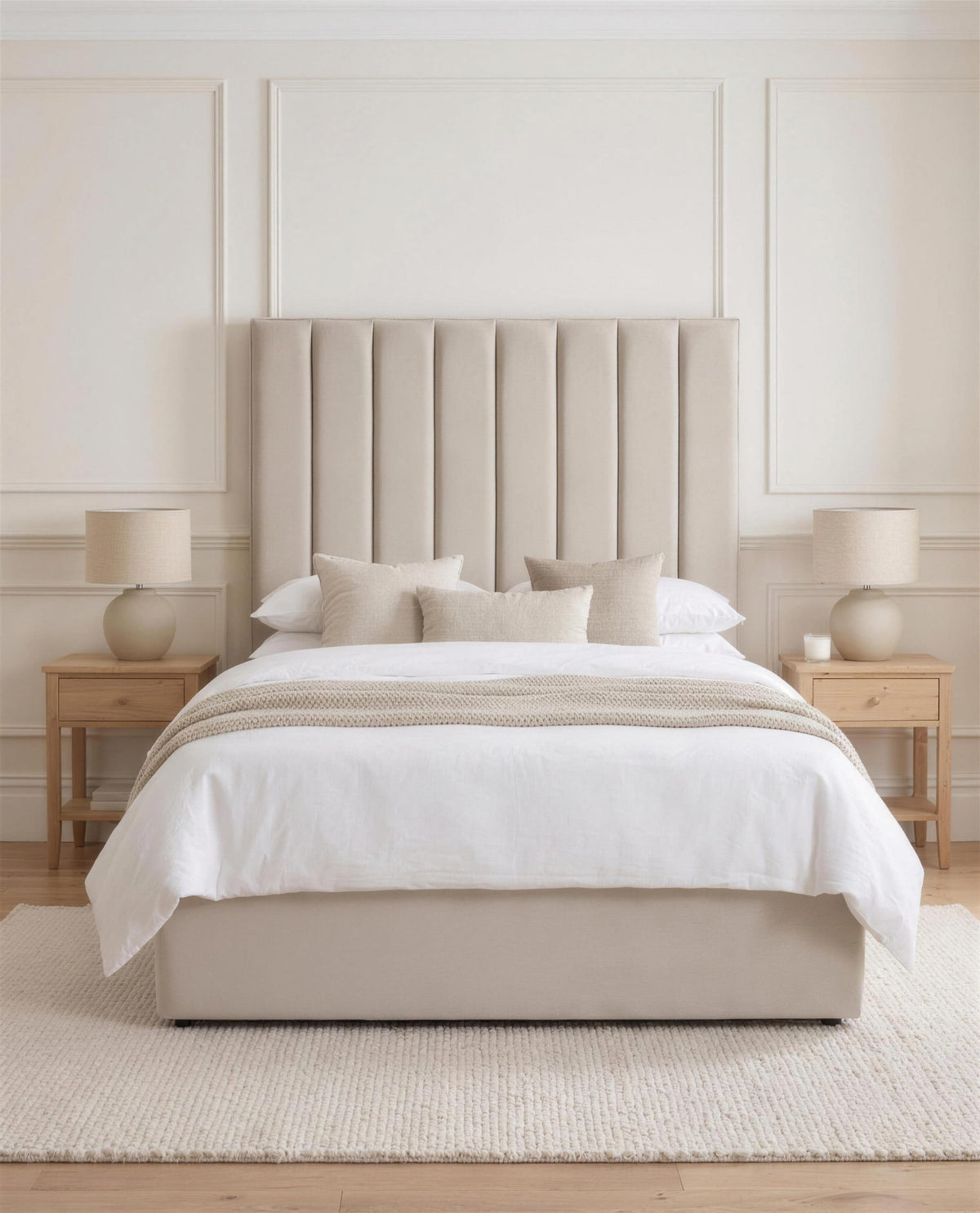 Zana Luxury Paneled Bed, straight-on front view