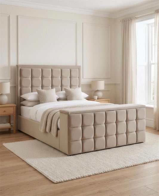 Devon TV Bed, three-quarter view in a bright bedroom