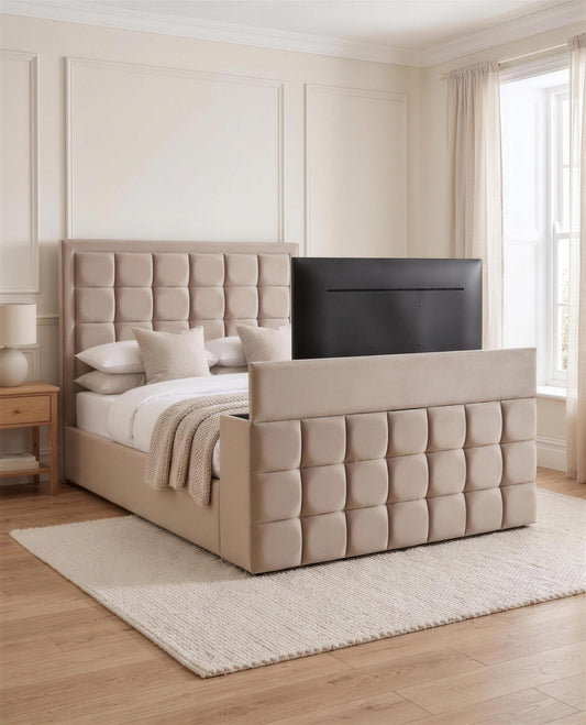 Devon TV Bed, with the built-in TV raised