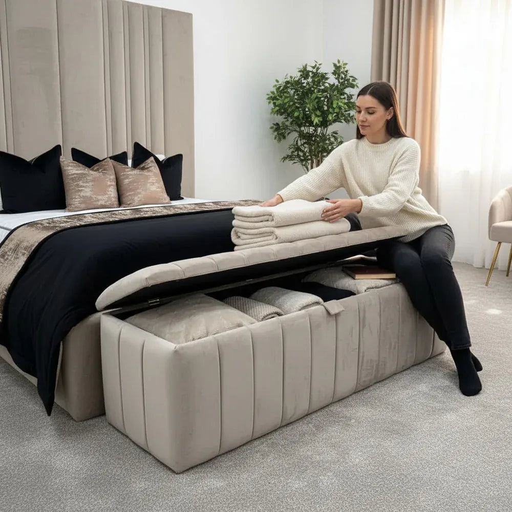 Avery Storage Ottoman – detail view | Custom Bed Co