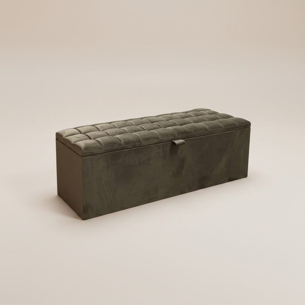 Elegance olive grid-tufted storage ottoman – Custom Luxury Bed | Custom Bed Co