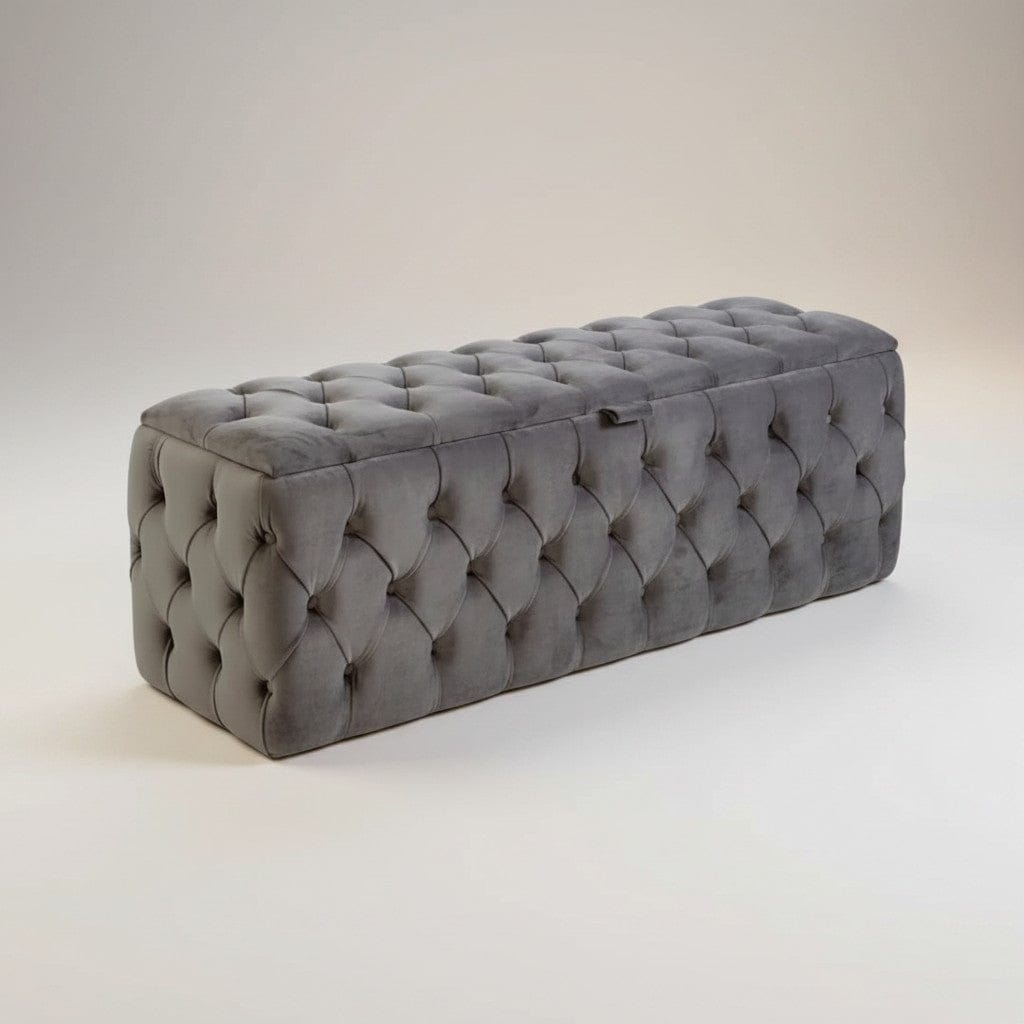 Luciano grey Chesterfield storage ottoman – Custom Luxury Bed | Custom Bed Co