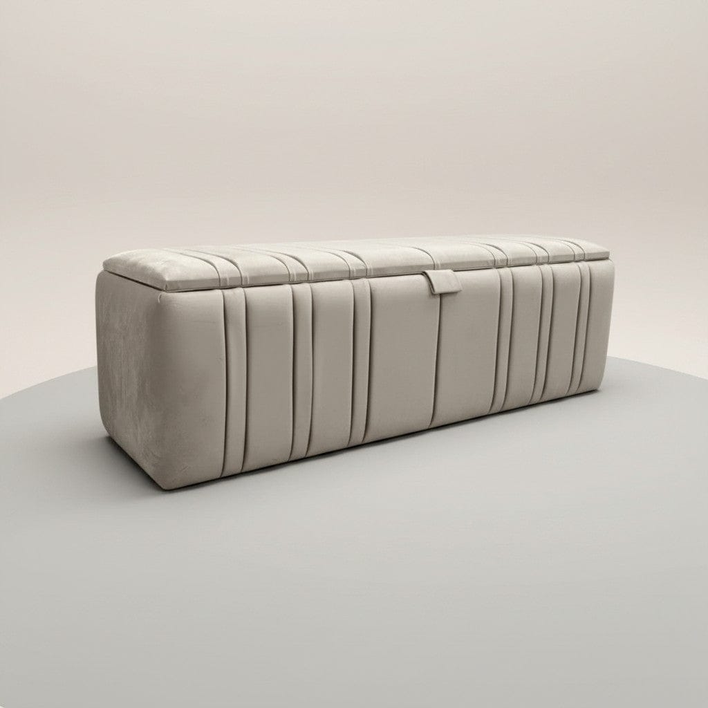 Sensatori greige fluted storage ottoman – Custom Luxury Bed | Custom Bed Co