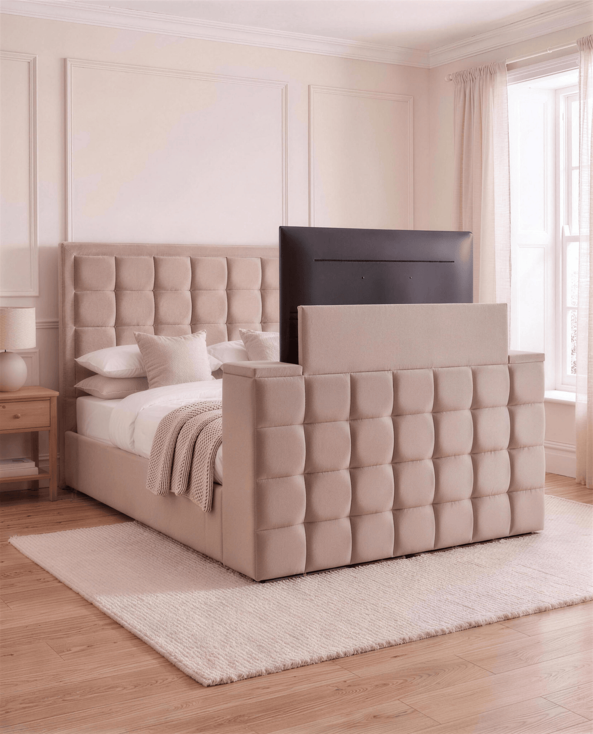 Devon TV Bed with TV raised – Custom Luxury Bed | Custom Bed Co