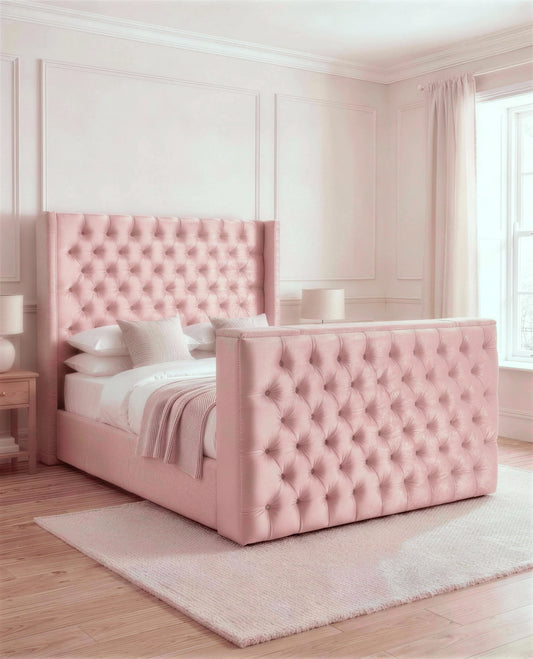 Woodland TV Bed in pink tufted plush velvet
